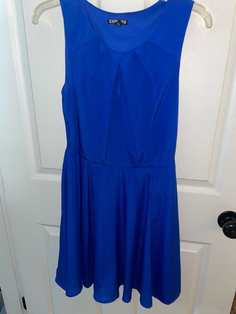 Express Royal Blue Sleeveless Pleated Neck Mini Dress